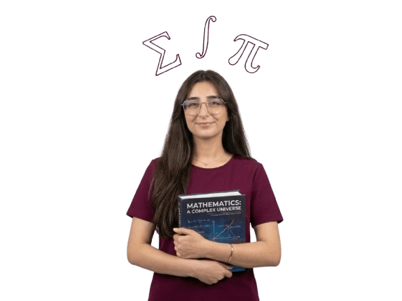 Sihem Berrajaa, professeure de mathématiques, entourée des symboles Σ, ∫ et π